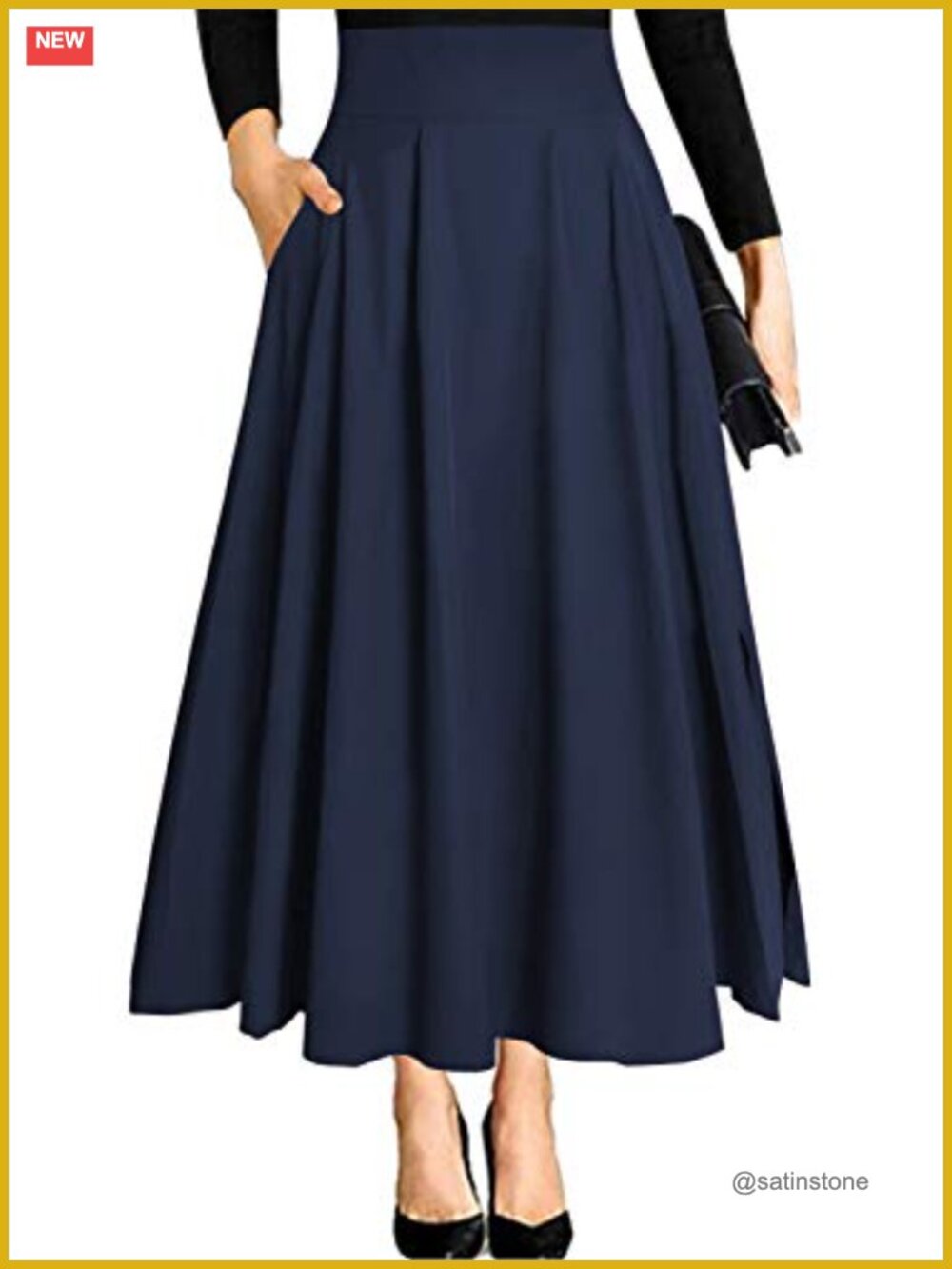 High Waist A-Line Flowy Ankle Length Maxi Skirt with Pockets